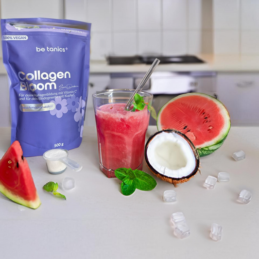 Erfrischender Kokosnuss-Wassermelonen-Fruchtshake mit Collagen Bloom