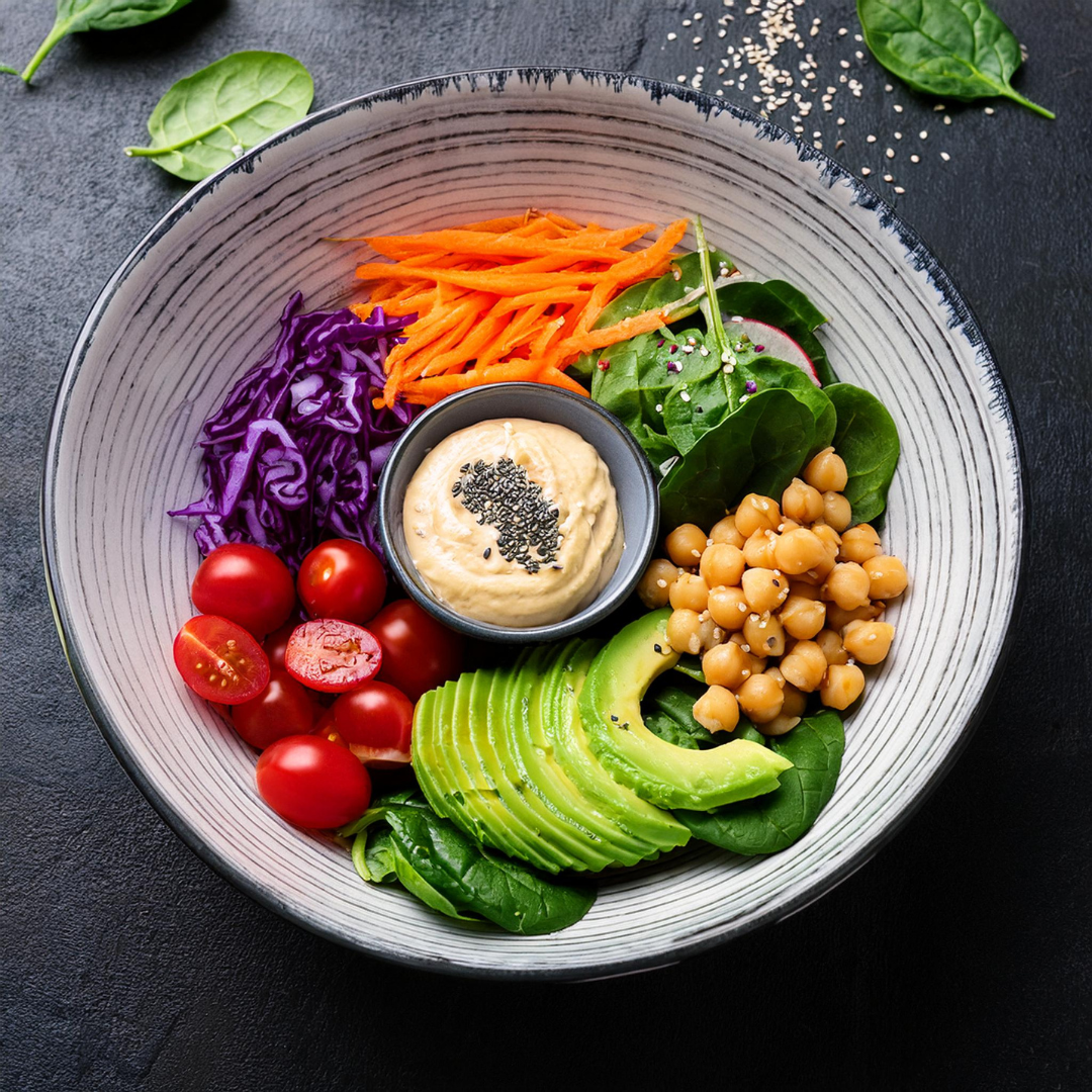 Vegane Buddha Bowl mit Hummus